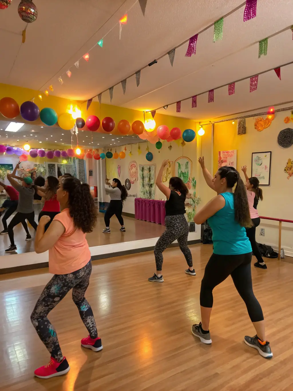 People of different ages and backgrounds participating in a Zumba class, highlighting the diversity and inclusivity of BRIVE FORM'CLUB's fitness programs.